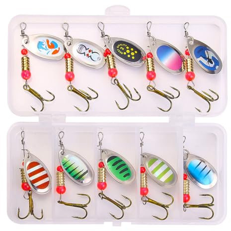 Yonphy Blinker/Spinner/Wobbler Set, 10 Stück Blinker Spinner Angelköder mit Box, Angelset für Hecht, Zander, Barsch und Forelle (10 Stück)