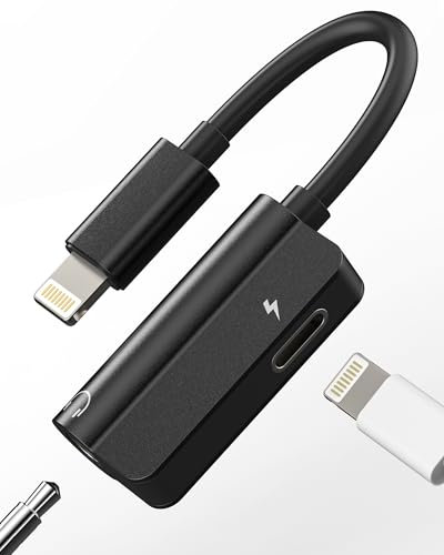 Adaptador Lightning a Jack 3,5 mm (2 en 1) para iphone14 13 12 11 Pro Max X para iPad Air Conector Audio Auriculares Cargador Enchufe Splitter Certificado para Apple MFI Doble Accesorio Carga Auxiliar