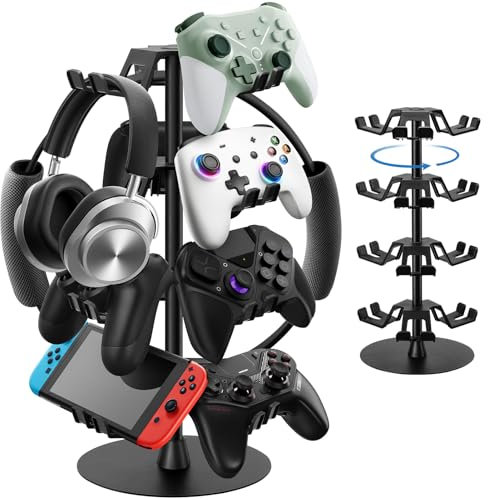 Headset Stand 4 Tier with Cable Organizer for Desk, Controller Stand Compatible with PS5/Xbox/Nintendo Switch/PS Portal/PS4, Headset Holder & Controller Holder