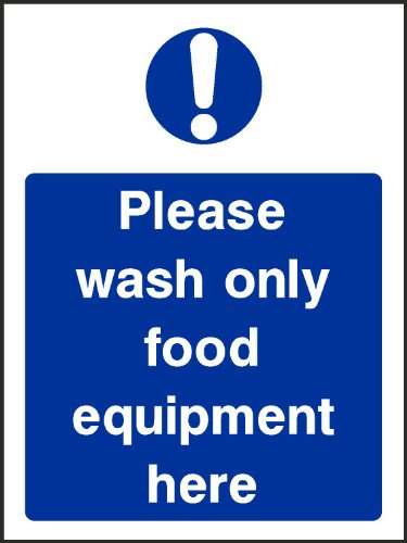 Please Wash Only Food Equipment Here Sign 150mmx112mm | Weatherproof rigid PVC food hygiene sign, UV-stable indoor & outdoor. Lightweight & durable. UK made.