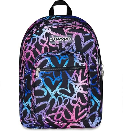 Seven Freethink Zaino Scuola Media Ragazza, Scuola Elementare, Doppio Scomparto, Tasca PC e Borraccia, viola rosa