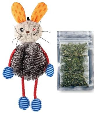 GiGwi, Juguete Interactivo para Gatos en Forma de Conejo, Recargable con Hierba para Gatos, Duradero y Colorido, Ideal para Bienestar felino, Talla única, Color Variado, Modelo Refillable Catnip