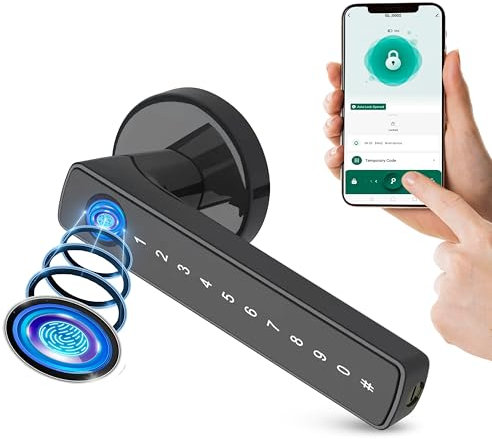 Türschloss Fingerabdruck, Smart Lock, Elektronisches Türschloss - Für Türen mit einer Stärke von 38-60 mm - smartes türschloss - Keine Batterien im Lieferumfang enthalten (Schwarz)