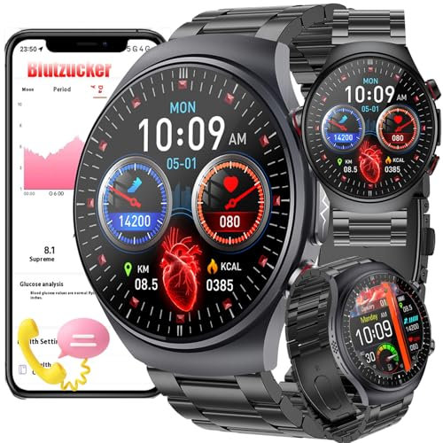 Fohatu ECG Smartwatch 𝐛𝐥𝐮𝐭𝐳𝐮𝐜𝐤𝐞𝐫 𝐛𝐥𝐮𝐭𝐳𝐮𝐜𝐤𝐞𝐫𝐦𝐞𝐬𝐬𝐮𝐧𝐠 EKG 𝐃𝐢𝐚𝐛𝐞𝐭𝐞𝐬 Harnsäure/ECG Gesundheitsuhr Mit Telefonfunktion/SOS,24H Herzfrequenz SPO2 Blutdruck Fitnessuhr