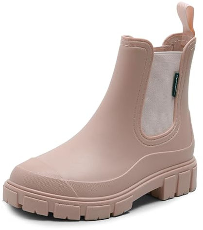DRECAGE Botas de Agua Mujer Chelsea Lluvia Botines Impermeable Antideslizante Wellington Botas Jardín Trabajo Boots Albaricoque 39