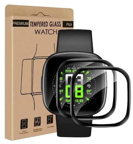 Bodyguard 2 Stück Schutzfolie für Panzerglas für Fitbit Versa 3/ Sense 2, Bläschenfrei Full Screen Anti-Fingerabdruck Versa 3 Schutzglas, Ultra-Klar Anti-Öl Anti-Schmutz Sense 2 Displayschutzfolie