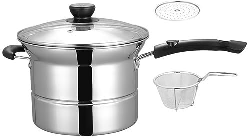 Warmhm Pentola Multifunzione in Acciaio con Contenitore Scolapasta e Manico Antiscottatura Piccolo per Friggere e Cuocere Pasta Base Antiscivolo per Cucina Domestica e Professionale
