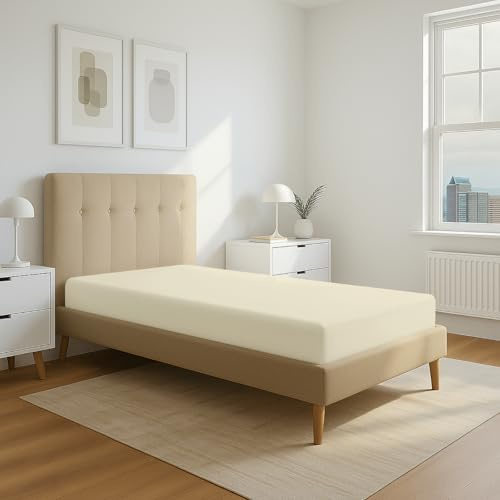 Pizuna Spannbettlaken 110x200-120x200 Neues Elfenbein 800 Fadenzahl | 100% Langstapelige Spannbetttuch, Weiche Mako Satin-Webart passt bis zu 40cm Matratzenhöhe Mako Satin