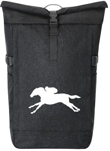 Huuraa Kurierrucksack Pferderennen Silhouette 30-44 Liter Black Melange Fairtrade Rolltop Rucksack Geschenkidee