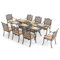 9 Piece Cast Aluminum Outdoor Dining Set, Retro Patio Dining Furniture Set for 8 Includes 86.6’’ Rectangular Table 8 Lattice Chairs with Thicker Cushion and Umbrella Hole for Porch Poolside Garden