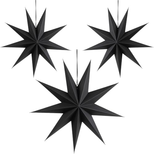 Osmond 9-Pointed Paper Star Lanterns, Hanging Lampshade for Wedding, Birthday Home and New Year Gathering Decorations 3 Pcs A