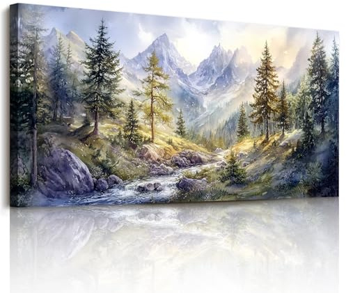 JHHUAMO Modern Wald Leinwand Bilder Wohnzimmer Schlafzimmer 50x100 cm | Berglandschaft Wandbild, Ausgezeichnetes Handwerk, HD-Druck, Einfache Aufhängung, Mehrere Szenen Anwendbar