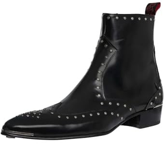 Jeffery West Herren Chelsea-Stiefeletten Aus Leder Mit Nieten Und Reißverschluss, Black, 44 EU