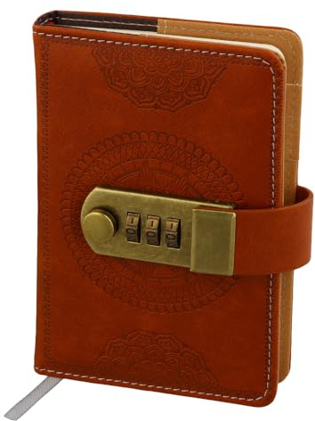 Tagebuch mit Schloss, PU Leder Journal mit Schloss 240 Seiten, Vintage Lock Notizbuch A7 für Studenten Frauen Männer, Tragbar Mini Buchjournal für Schule/Studentenwohnheim/Büro/Reisen, 15x10cm (Braun)
