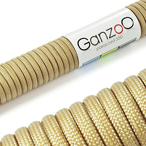Ganzoo Paracord 550 Seil Beige 4mm Schnur Typ 3, Nylon & Polyester, ideal für Basteln von Hundeleine Halsband Armband/Camping Survival und Outdoor 30 Meter Allzweckseil 7 Innenstränge
