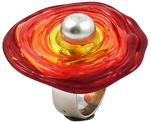 Edelstahl-Ring mit Scheibe aus Murano-Glas in Rot-Tönen/PASST IMMER/verstellbar (16-21) / Wechsel-Ring/Personalisiertes Geschenk für sie zu Valentinstag Jahrestag Hochzeit Geburtstag Mama