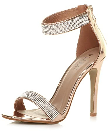AJVANI Womens ladies high heel strappy diamante barely there sandals evening shoes size