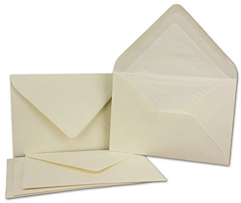75x Kuverts in Naturweiss - Brief-Umschläge in DIN B6-12,5 x 17,6 cm geripptes Papier - weißes Seidenfutter für Weihnachten & festliche Anlässe