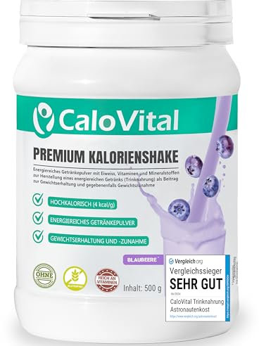 Trinknahrung hochkalorisch für Gewichtszunahme | Kohlenhydrate & Eiweiß als Kalorien Shake | Hochdosiert mit vielen Vitaminen | CaloVital - Premium Qualität aus Deutschland (Blaubeere 500g)
