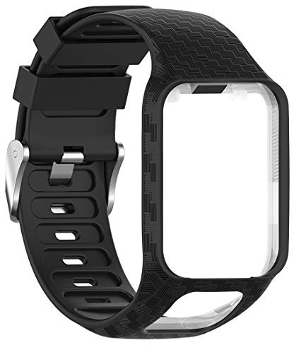 AWADUO Ersatz Silikon Handgelenk Band Strap für Tomtom Runner 3/ Tomtom Runner 2/ Tomtom Adventurer/Tomtom Golfer 2/ Tomtom Spark/Tomtom Spark 3(Silikon Schwarz)