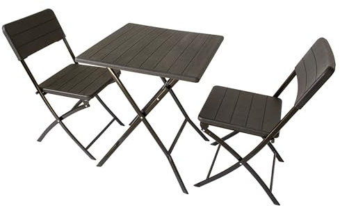 Lemodo Bistroset 3-teilig | Balkonset mit 1 Balkontisch und 2 Balkonstühle | witterungsbeständiges Balkonmöbel-Set aus Stahl und HDPE | Klappbares Gartenmöbel Set (Garnitur Schwarz)