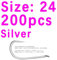 L-MEIQUN, 200PCS Sharp Barbless Fish Hook Dry Fly Hooks Small Fishing Hooks Size 26 24 22 20 18 16 Spade Head (Color : Siz 24 silver 200pcs)