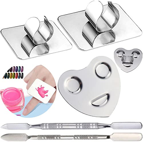 Palette Miscelazione Trucco, Yueser 3 pezzi Palette Anello in Acciaio Inossidabile con Strumento Spatola per Nail Art Foundation di Miscelazione Ombretto Trucco