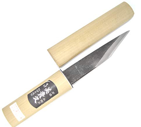 Ikeuti Couteau Artisanal Kiridashi Lame Carbone Menuiserie Ébénisterie Bois Forgé Main au Japon Noire 135 mm