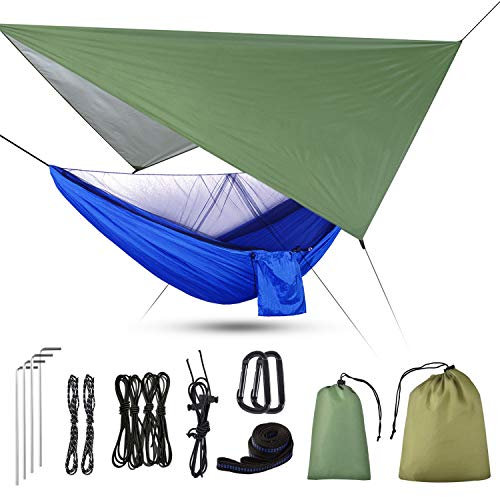 Uong Hamac de camping, hamac de camping 3 en 1 avec fermeture éclair et bâche - Capacité de charge de 200 kg - Respirant - Séchage rapide - Pour camping, randonnée, pique-nique, jardin