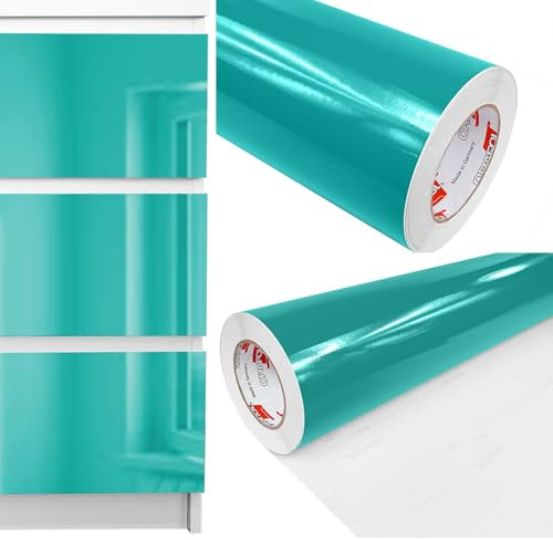 Möbelfolie selbstklebend 100x150 cm | Einfarbig Klebefolie für Möbel | Klebefolie Möbel - einfache Anwendung, ideal für die Renovierung von Küche oder Bad | Möbelfolie | Türkis Blau Hochglanz