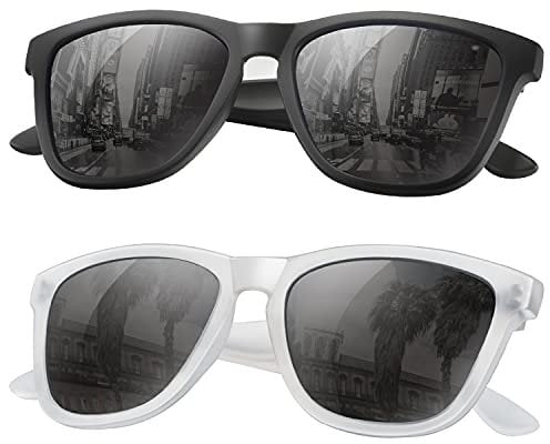 KALIYADI Sunglasses Men Women Polarised and UV Protection Classic Rectangle Stylish Outdoor Sun glasses-2 pairs (Matte black-Grey & Transparent-Grey)