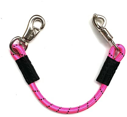 JA Horse Transport Elastik Anbinder Anbindestrick elastisch Gummianbinder Anbindekette mit Panikhaken und Bull snap für Reitsport Pferdeanhänger, Box und Stall (1, Pink, 60 cm)