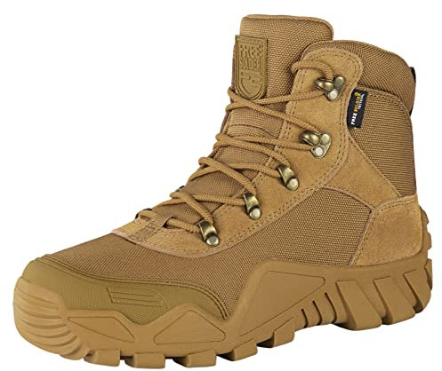 FREE SOLDIER Botas de Caza para Hombres Medio Alto Zapatos Botas Militares de Combate de Tiro Alto con Cordones Ligeros para Todo Terreno para Montaña Trekking(Marrón 45EU)