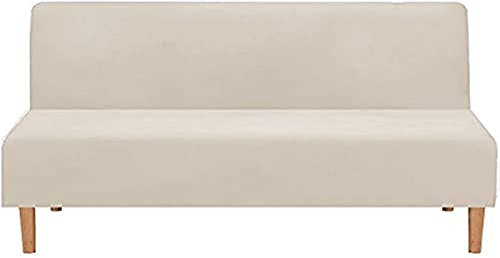 BXFUL Samt Sofabezug ohne Armlehnen 3 Sitzer Stretch Couchbezug Elastischer Abdeckung Husse für Sofabett Sofaüberzug Armless rutschfest (Beige)