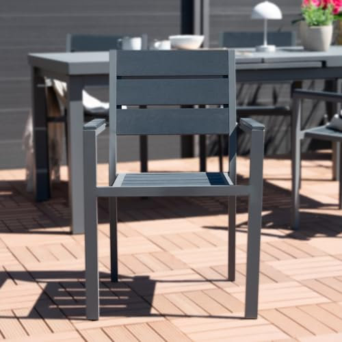 Home Deluxe - stapelbarer Gartenstuhl Madera - BxTxH: 56,6 x 57,5 x 85 cm - Gestell: anthrazit, Sitzfläche: hellgrau I Campingstuhl Balkonstuhl Terrassenstuhl (1 Stück)