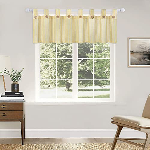 CAROMIO Scheibengardine Leinen Optik Bistrogardine Kurzgardinen Küchenvorhang Blickdichte Gardine Café Scheibengardine mit Schlaufen Gelb,137x38cm