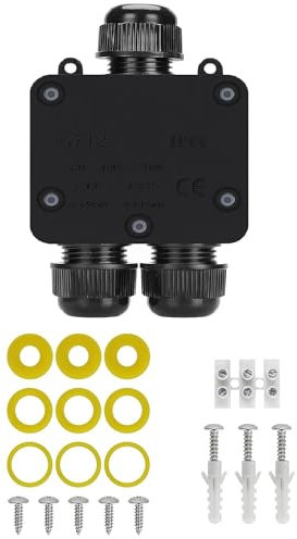 Abzweigdose, Anicoll IP68 wasserdicht Kabelverbinder, größere 3-Wege-Verbindungsdose elektrischer Außenverteilerdose, M25 Kabelverschraubung 3 Set Dichtring Ø4mm-14mm, CE, ENEC