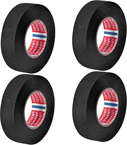 Fodlon 4 Stück Tape Schwarz Auto Gewebeband Klebeband Isolierband, Kabelbaum Klebeband Kabelbäume Elektrokabel Duct Tapes Baumwolle klebeband Kabelisolierung für Haushalt, Kfz Motorrad (15 mm x 20 m)
