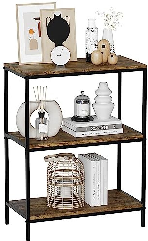 Vida Designs Brooklyn Bookcase Wooden Shelving Shelf Storage Display Shelves Unit Industrial Rustic Furniture (Dark Wood, 3 Tier)