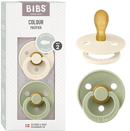 BIBS Colour Schnuller 2er-Pack, BPA-frei, Symmetrischer Sauger. Naturkautschuk / Latex, Hergestellt in Dänemark. 6-18 Monate (2er Pack), Sage & Ivory