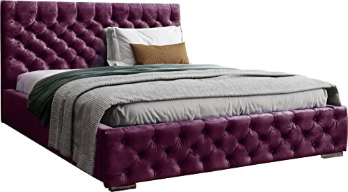 Samtstoff Polsterbett Doppelbett 140x200 160x200 180x200 cm Dunkelrot Bettgestell Mit Bettkasten Lattenrost und Gestepptes Kopfteil - Hydrophobe Stoff - Chesterfield-Stil - Bordeaux - 140 x 200 cm