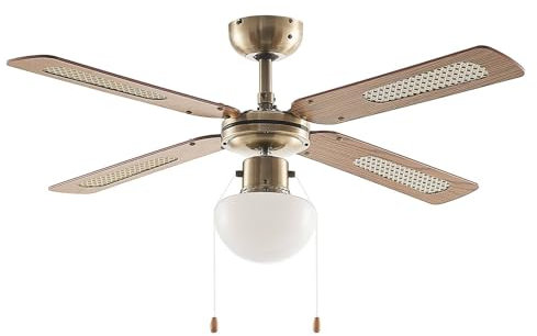 Lindby Deckenventilator mit Lampe Rakan (Landhaus, Vintage Rustikal) in Gold/Messing aus Metall (1 flammig E14) - Ventilator Wohnzimmerleuchte