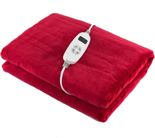 RELAX4LIFE Heizdecke, Wärmedecke mit Abschaltautomatik, Beheizbare Decke 9 Heizstufen 1-9 Timer, Electric Blanket Überhitzungsschutz, 25°C -46°C, Maschinenwaschbar (163x130cm, Rot)