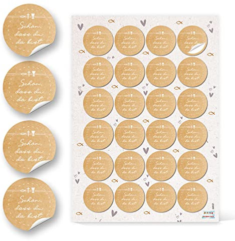Logbuch-Verlag 24 Sticker Schön dass du da bist für Taufe Kommunion Konfirmation - Gästegeschenk christliche Aufkleber Ø 4 cm