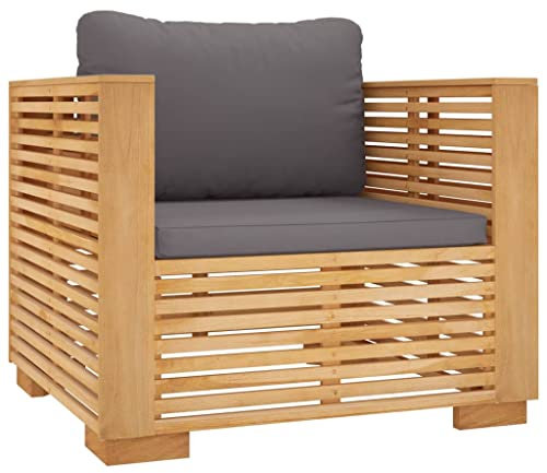 vidaXL Gartensofa aus Massivholz, Teakholz, mit dunkelgrauen Kissen, Gartenmöbel, Terrasse, Balkon, Einzelsofa, Lounge, Sitzgelegenheit