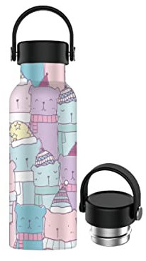 Botella de Agua Acero Inoxidable con Asa - Botella Térmica Reutilizable | Sin BPA | Mantiene 24H Frio / 12H Calor | Termo y Hermética - A Prueba de Fugas (750ml, Osos)