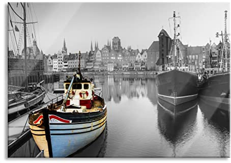 Pixxprint Glasbild, Wandbild aus Echtglas, Hafen in Danzig - Polen, 60x40 cm, inkl. Aufhängung und Abstandshalter