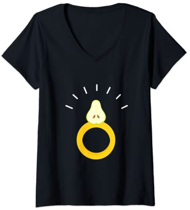 Damen Lustiger Ring mit Birnenmotiv T-Shirt mit V-Ausschnitt