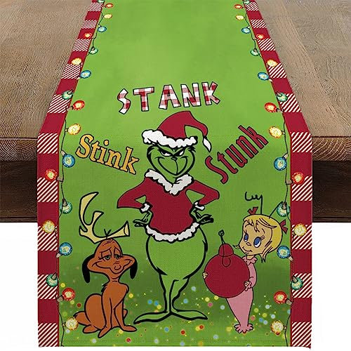 Ohok Weihnachten Tischläufer 33 x 183 cm, Leinen Weihnachten Serie Tischläufer Küche Esstisch Dekoration für Drinnen und Draußen Urlaub Party Bauernhaus Wohnzimmer Dekor (Grich B)