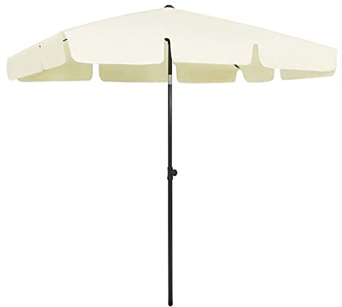 Higsose Parasol de Plage Jaune Sable 200x125 cm Polyester Parasol d'extérieur Inclinable Parasol de Terrasse Jardin Monté Support Existant ou Milieu des Tables Parasol de Balcon Anti-décoloration